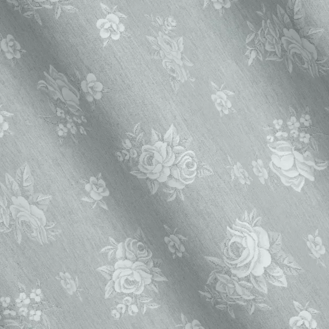 P259/4 Zasłona szyta na taśmie 5 cm srebrno kremowa dwustronna, z wzorem w róże
