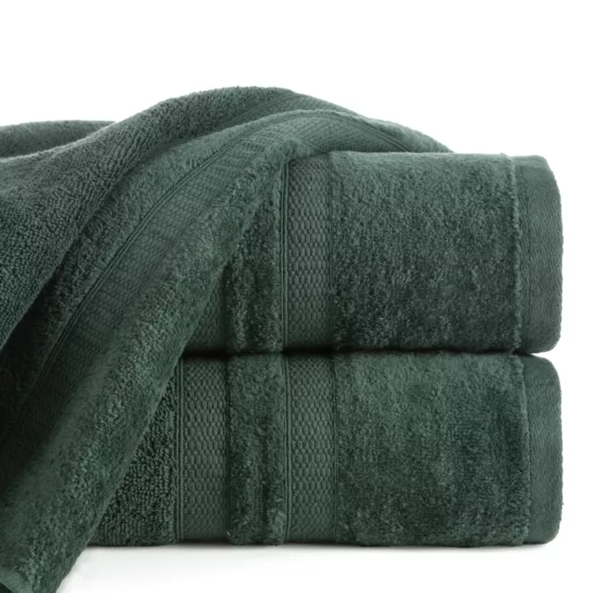 Ręcznik do rąk 30x50 cm bawełniany kolor ciemnozielony z welwetową bordiurą w pasy 500 g/m2 PORTO