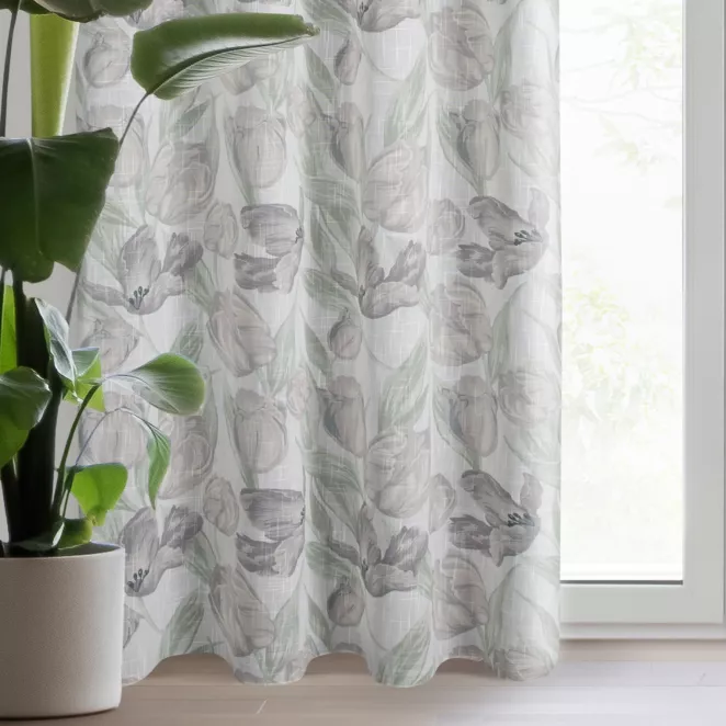 Zasłona naturalno, zielona w stylu boho 140x250 cm przelotka - MILLIE