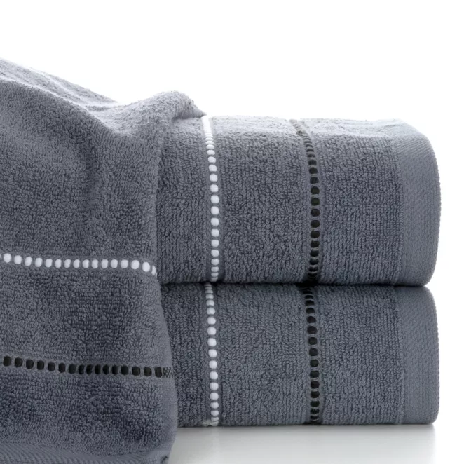 Ręcznik kąpielowy 70x140 cm bawełniany kolor popielaty z kontrastującymi paseczkami 500 g/m2 SUZI