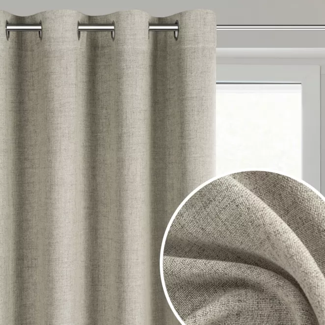 Zasłona ciemnobeżowa o naturalnym melanżowym splocie 140x250 cm przelotka - LINDA