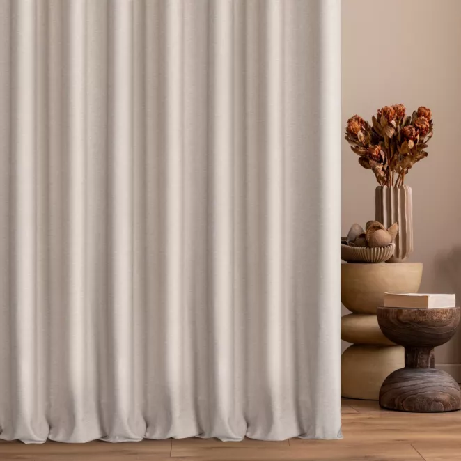 Zasłona szyta na taśmie 5 cm naturalna z miękkiej tkaniny o welurowej strukturze