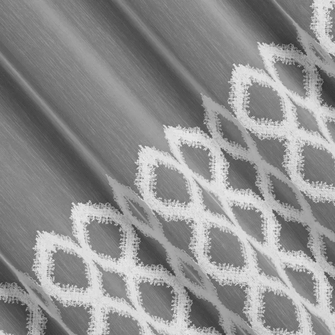 L114/1 Firana szyta na taśmie 5 cm biała z matowej tkaniny ADEN zdobionej geometrycznym haftem