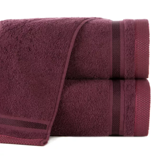 Ręcznik kąpielowy 100X150 cm bawełniany kolor bordowy z bordiurą w paski 500 g/m2 ABBIE
