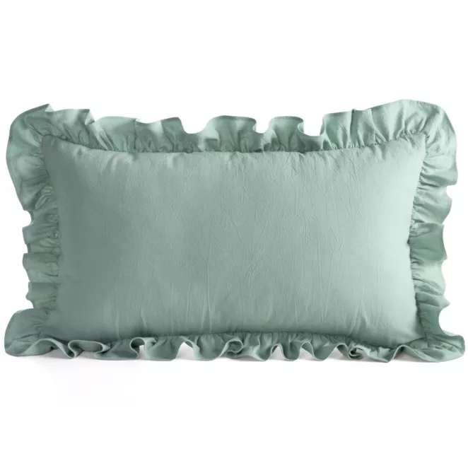 Poszewka na poduszkę 30x50 cm bawełniana z ozdobną falbanką szałwiowa