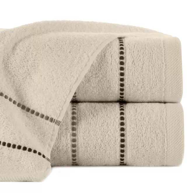 Ręcznik kąpielowy 70x140 cm bawełniany kolor beżowy z kontrastującymi paseczkami 500 g/m2 SUZI