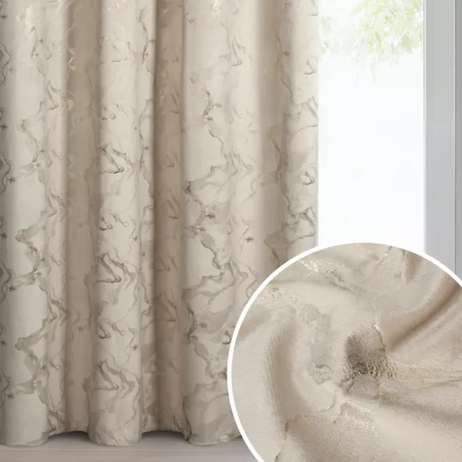 Zasłona beżowo, szampańska welwetowa zdobiona błyszczącym nadrukiem 140x250 cm przelotka - RAJA
