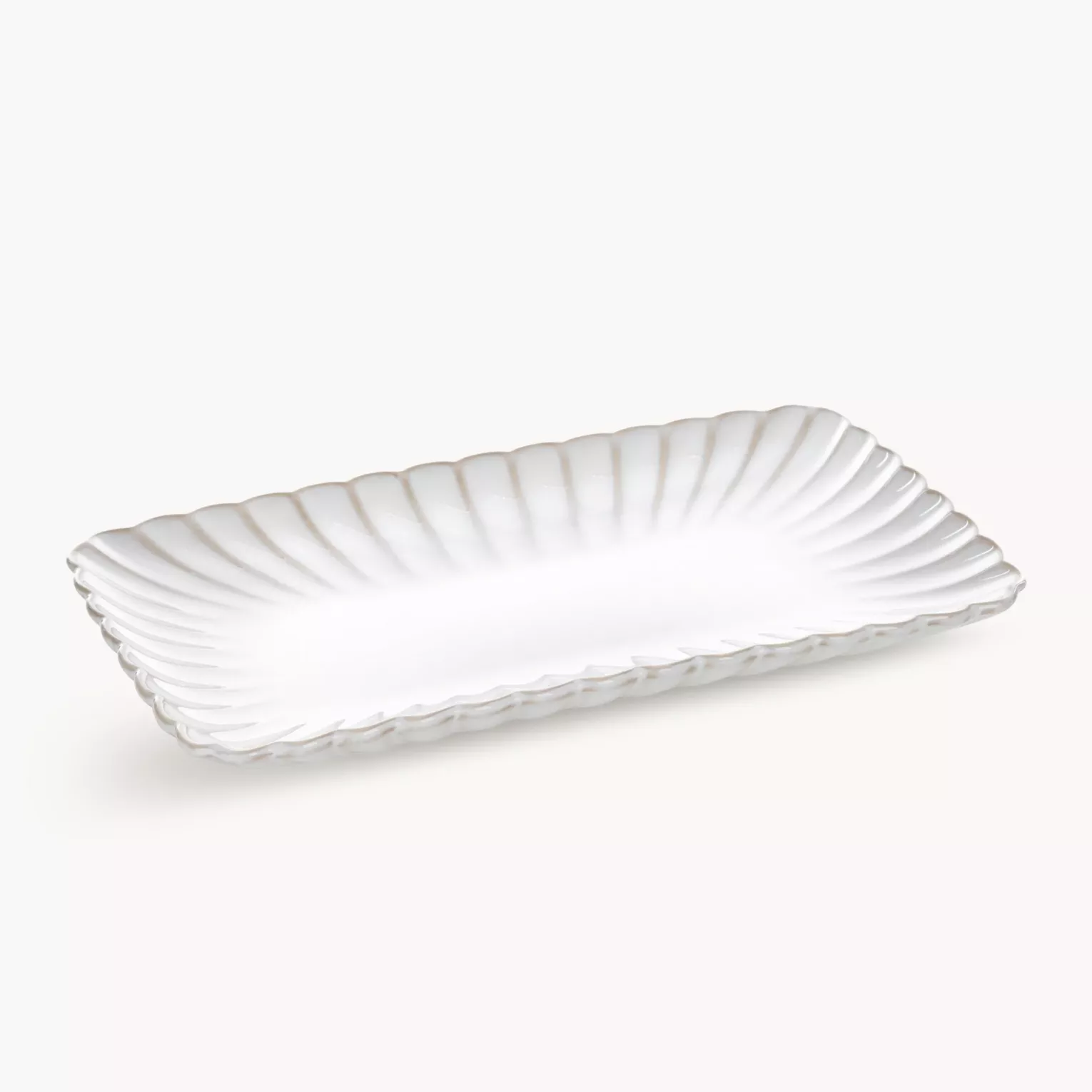 Patera ceramiczna dekoracyjna kremowo-beżowa prostokątna  zdobiona przecieranym wzorem w stylu eko 25x15x3 cm AVRIL