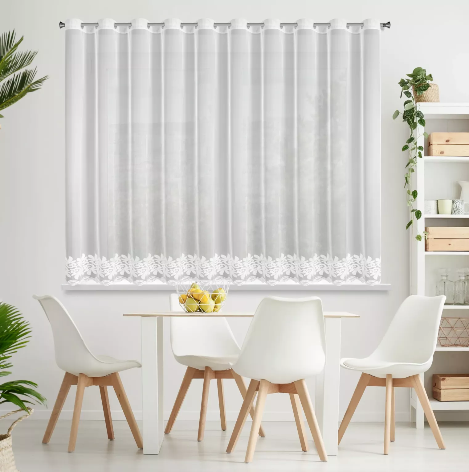 Dekoracja okienna biała z haftem z siateczki 350x150 cm przelotka TALIA