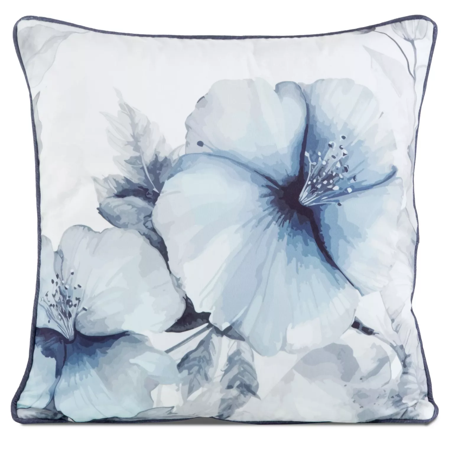 Poszewka na poduszkę 45x45 cm welwetowa, niebisko kremowa, dwustronna z motywem kwiatów VELVET 141 Eurofirany Premium