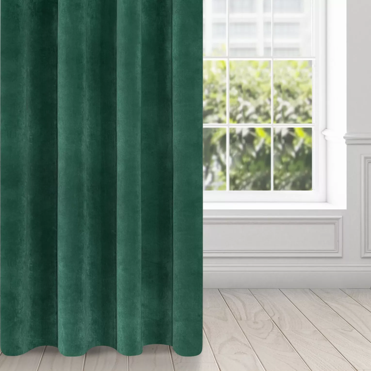 Zasłona ciemnozielona z ekskluzywnego aksamitnego welwetu 290 g/m2 140x250 cm 10 szt. przelotek - RIA - Diva Line