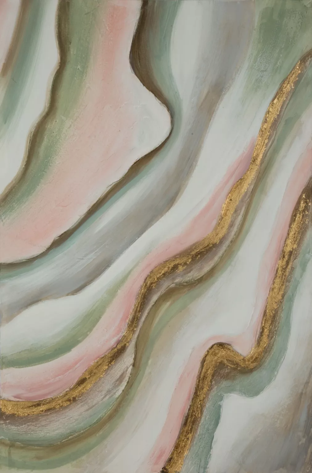 Obraz abstrakcja zielono, różowy ręcznie malowany na płótnie 60x90 cm WELLING