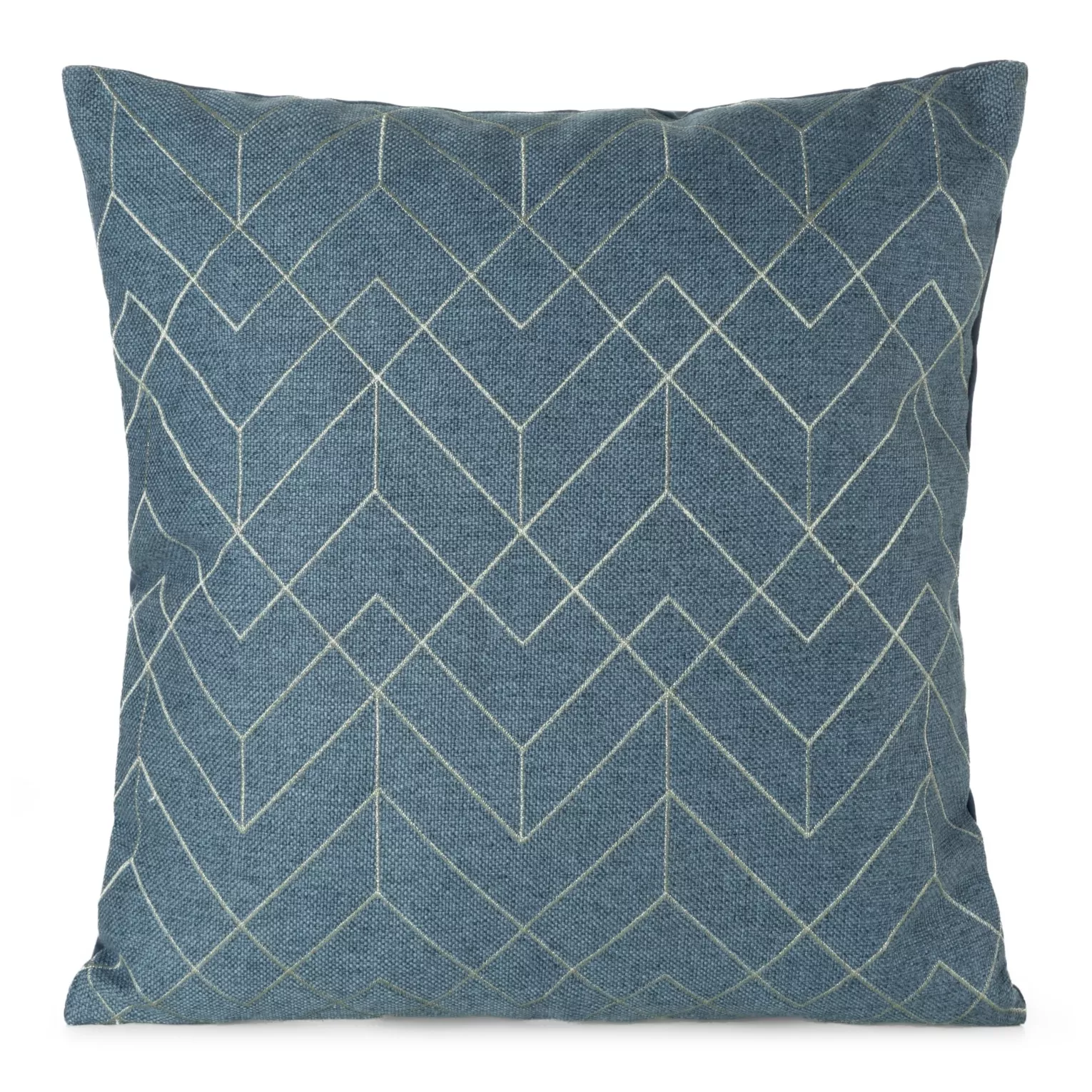 Poszewka na poduszkę 45x45 cm niebieska z srebrnym geometrycznym haftem MILA