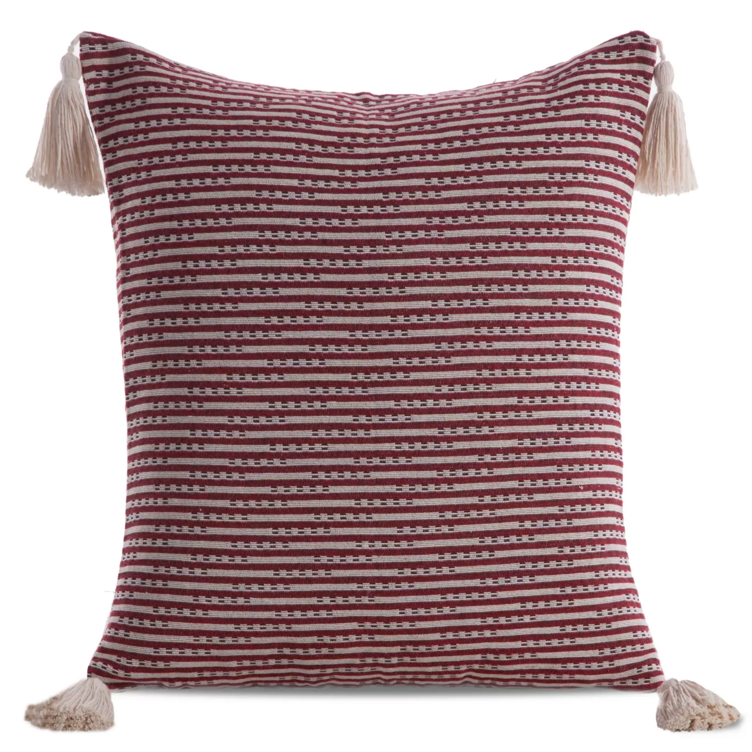 Poszewka na poduszkę 45x45 cm bawełniana kolor bordowy z ozdobnymi chwostami na rogach BOHO