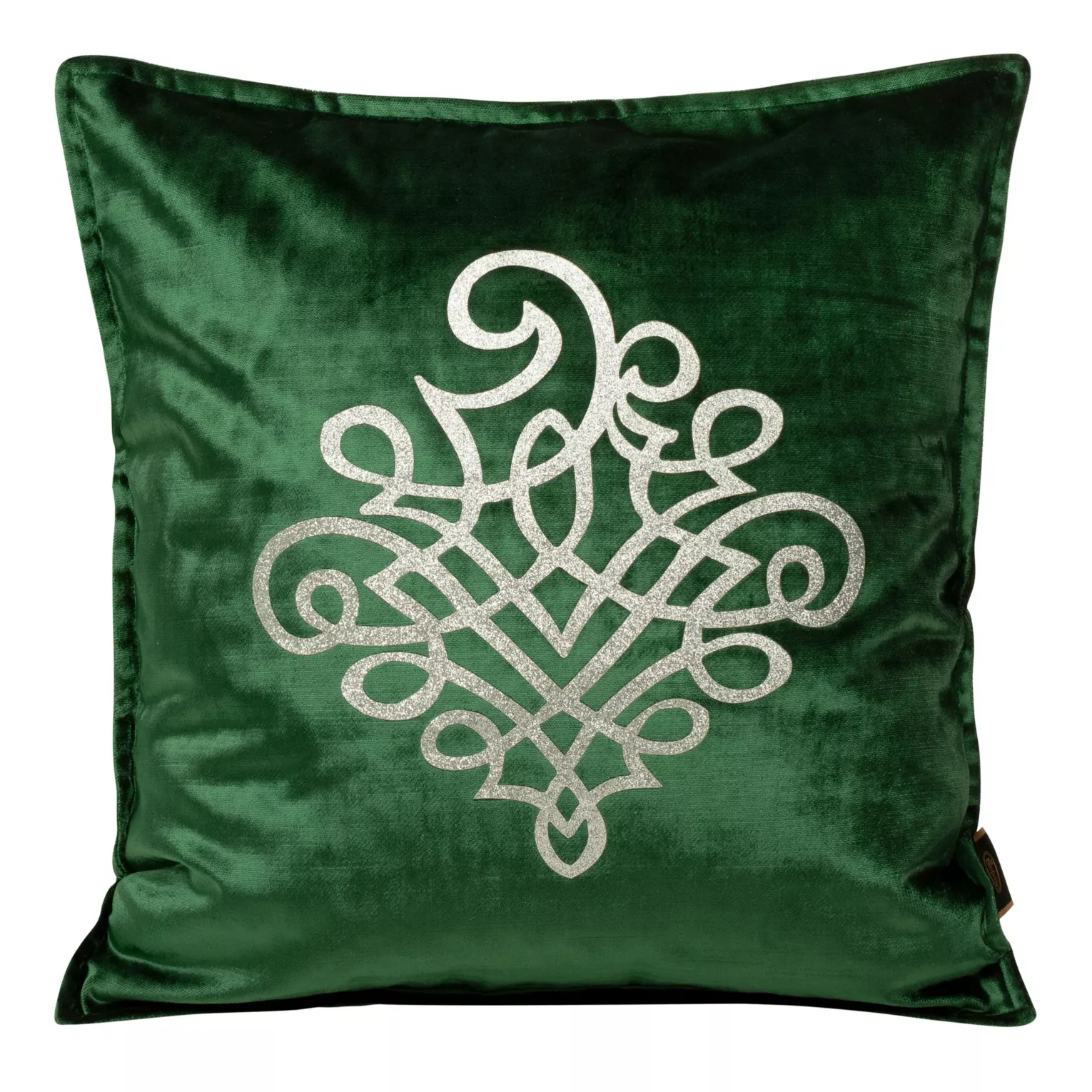Poszewka na poduszkę 45x45 cm welwetowa kolor ciemnozielony z srebrnym ornamentem ROYAL 3