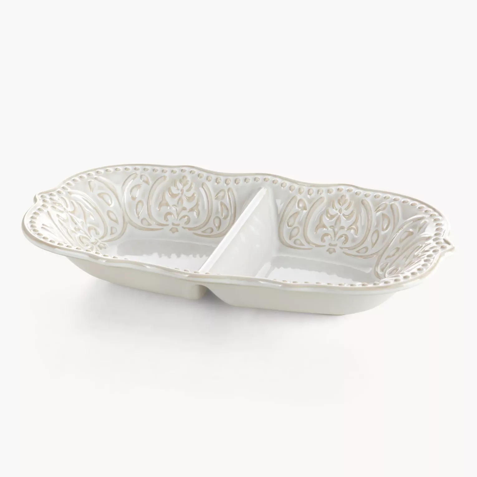 Patera ceramiczna dekoracyjna kremowa z ozdobnym wzorem 24x13x4 cm VENUS - kolekcja FOREST SUMMER