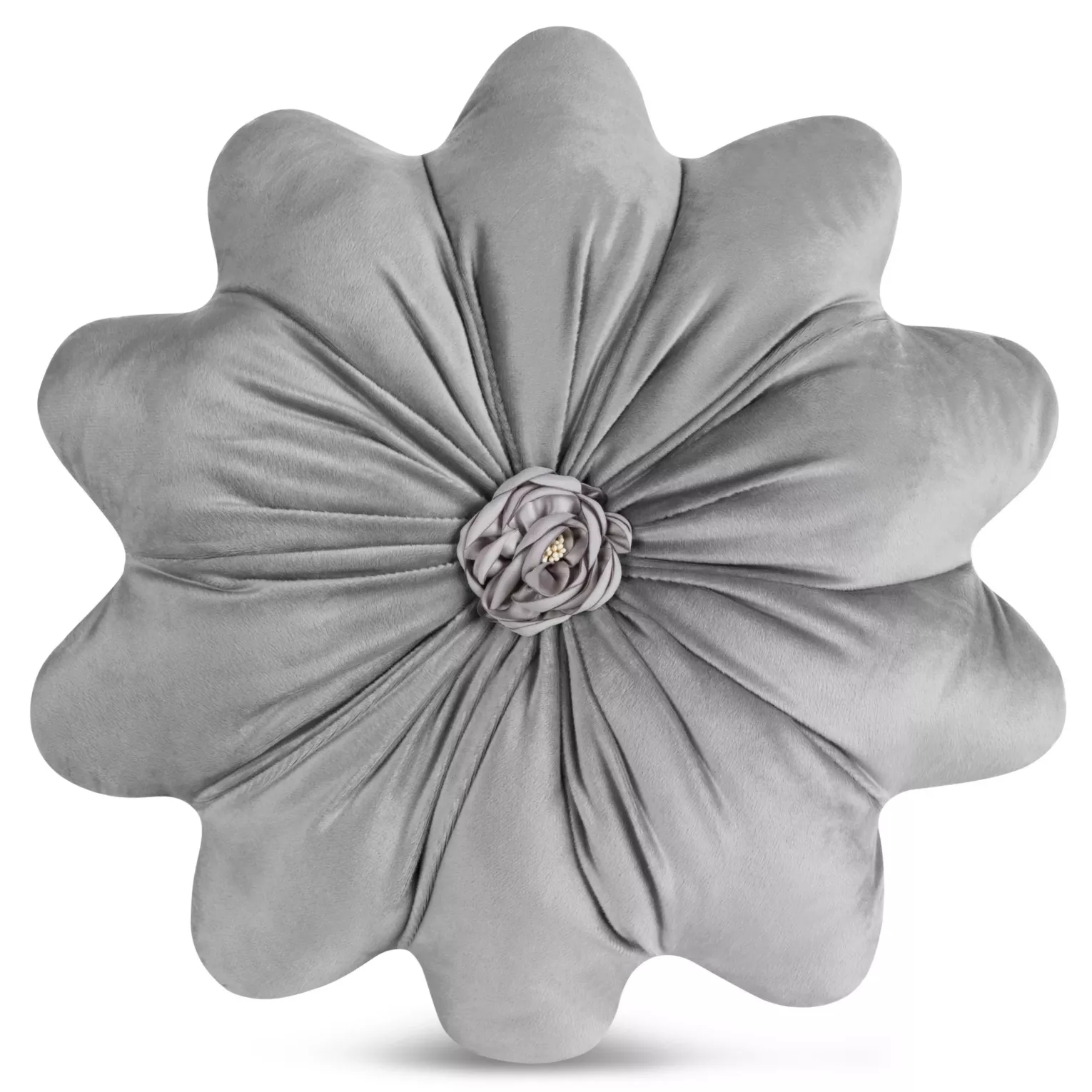 Poduszka w kształcie kwiatka o średnicy 40 cm welwetowa srebrna FLORES 5