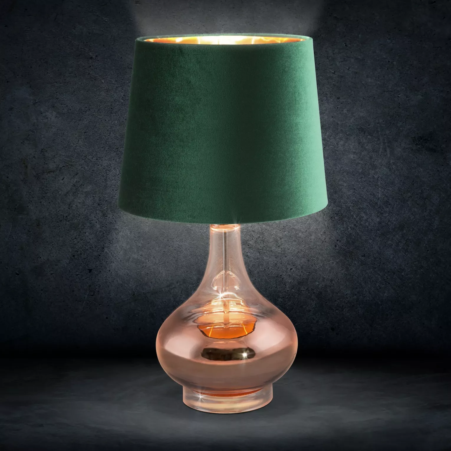 Lampa stołowa NATHALIE na szklanej podstawie z efektem ombre z welwetowym abażurem