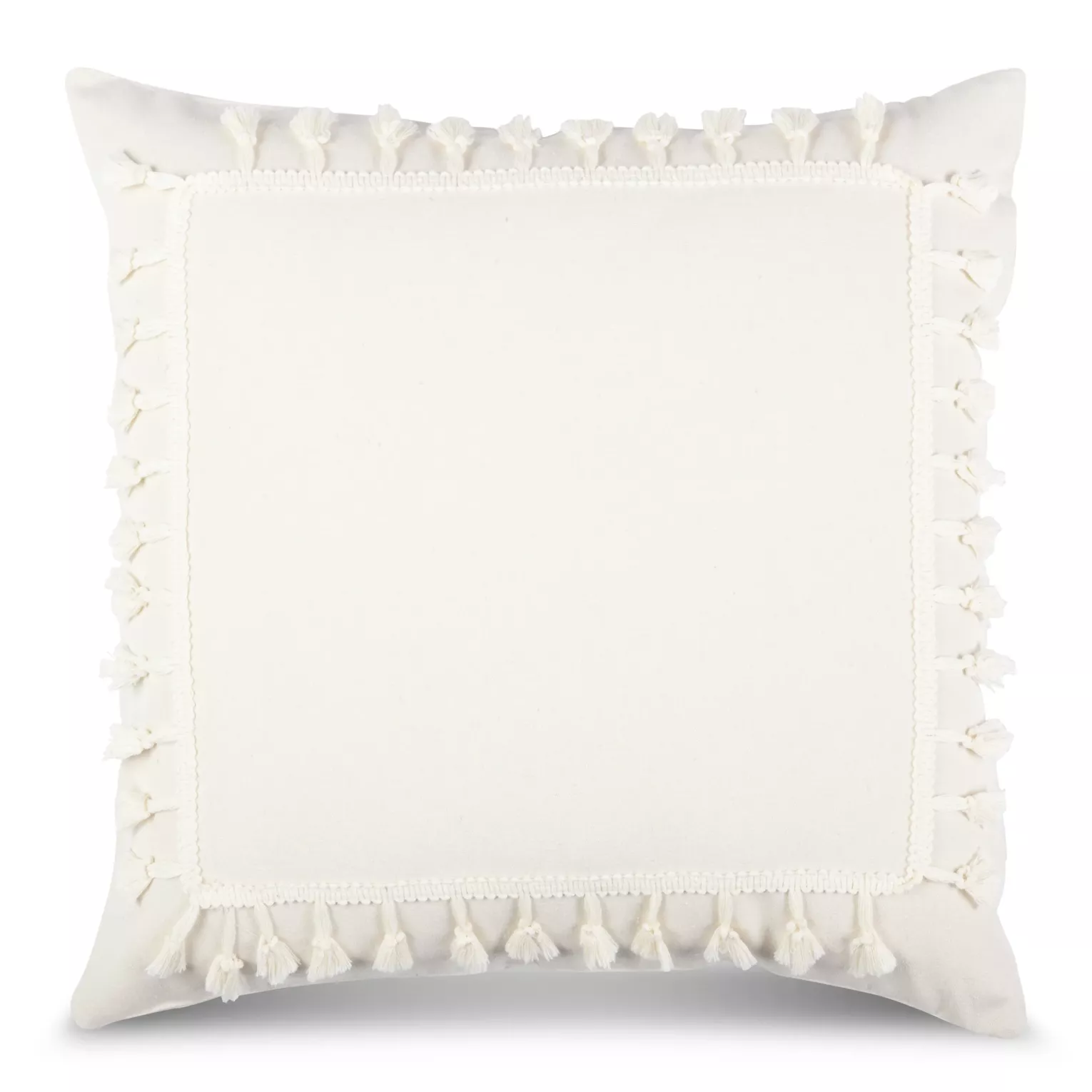 Poszewka na poduszkę 45x45 cm z bawełny kremowa z ozdobną pasmanterią BOHO