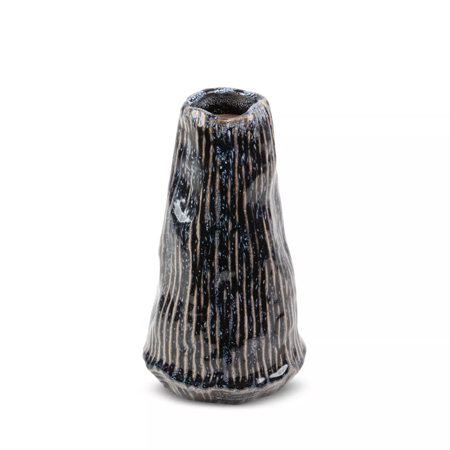Wazon ceramiczny granatowo-beżowy o nieregularnym kształcie w stylu boho średnica 12x20 cm ALDA