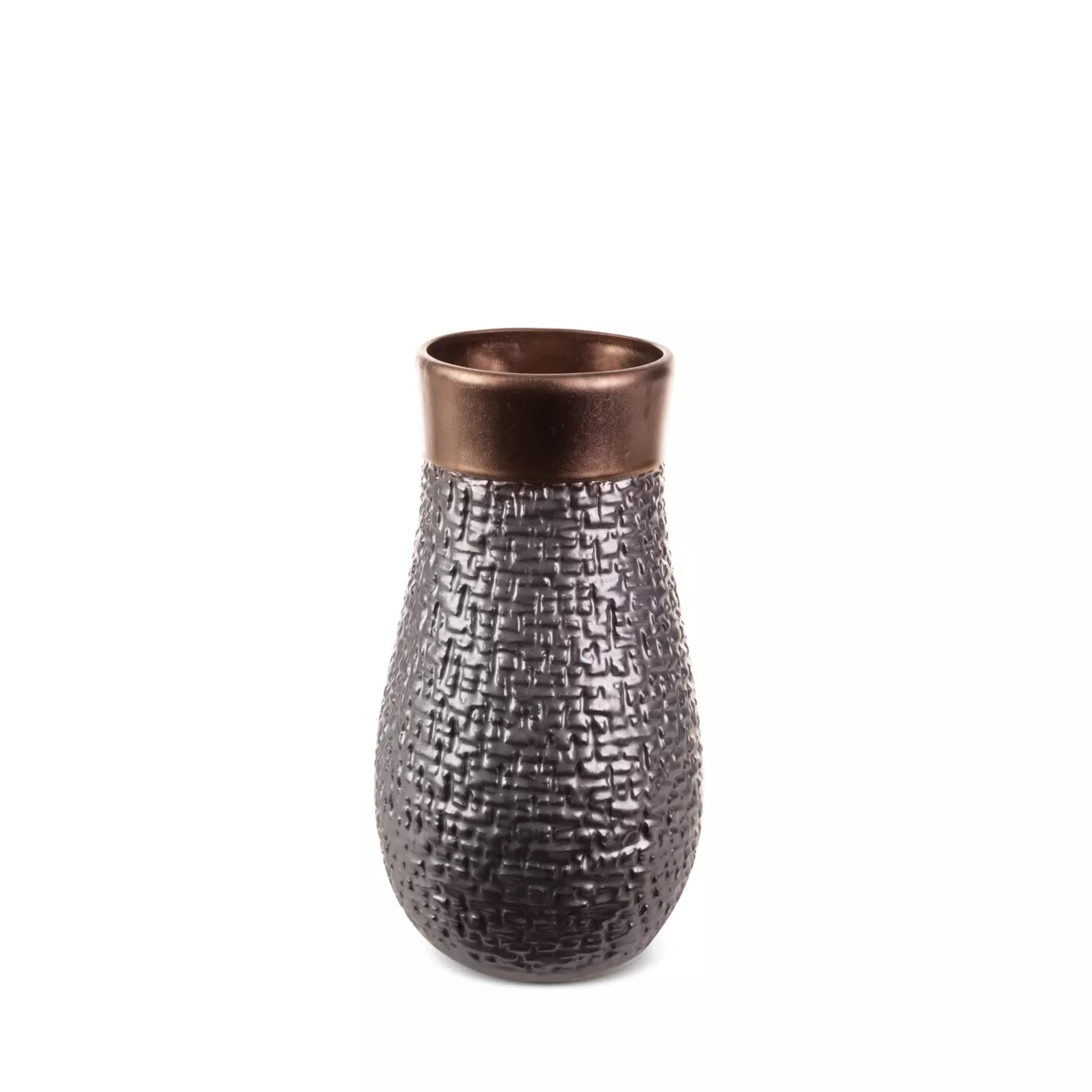 Wazon ceramiczny stalowo-brązowe  z wytłaczanym wzorem średnica 17x32 cm MORENA