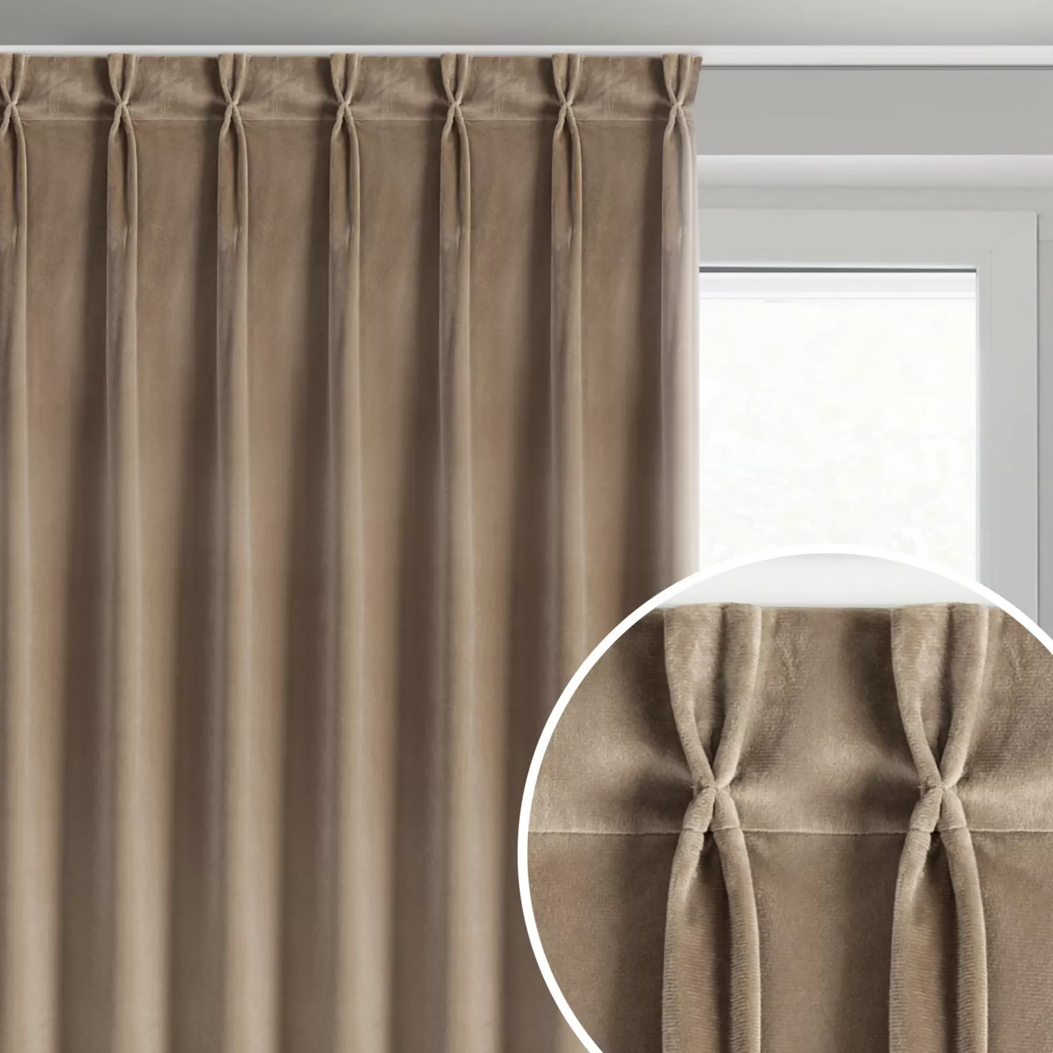 Zasłona ciemnobeżowa z welwetowej tkaniny 80x270 cm (wymiar podany na gotowo) system flex - MELANIE