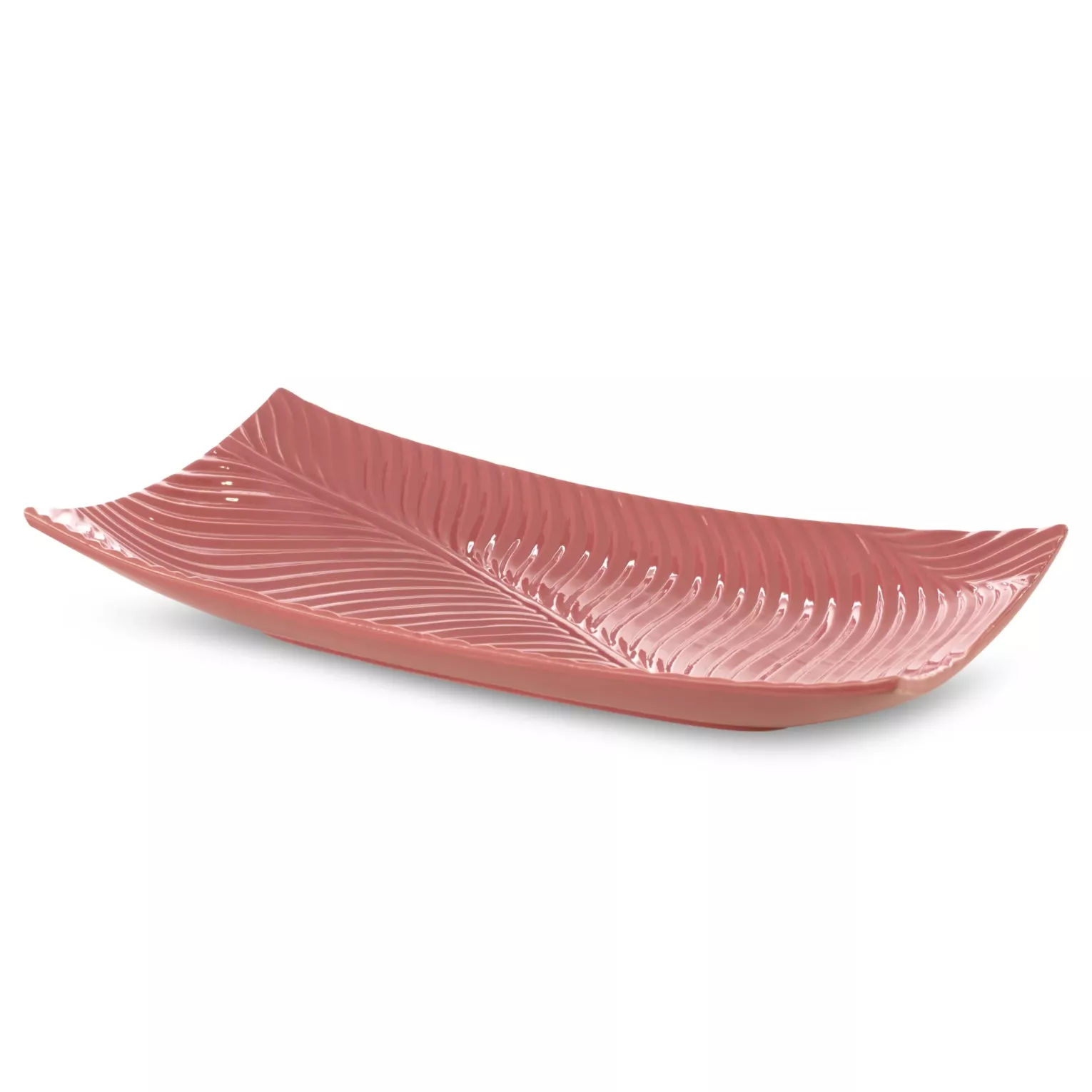 Patera ceramiczna dekoracyjna różowa z wytłaczanym wzorem prostokątna 45x25x8 cm SENA