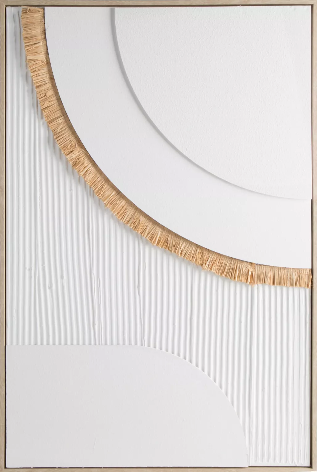 Obraz abstrakcja biało, beżowy strukturą w stylu boho oprawiony w ramę 60x90 cm