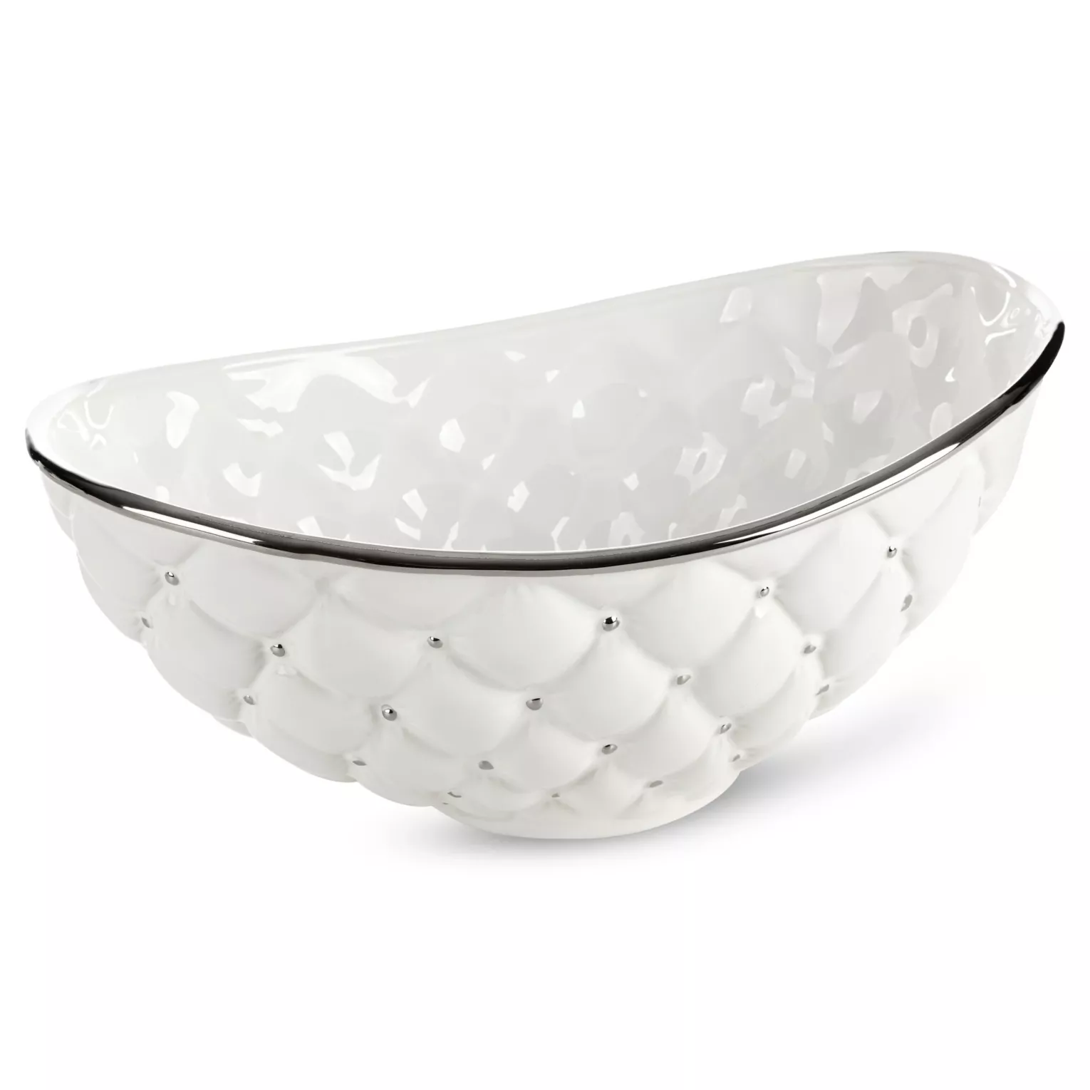 Misa ceramiczna dekoracyjna biało-srebrna  zdobiona pikowaniem 35x22x15 cm ADORE