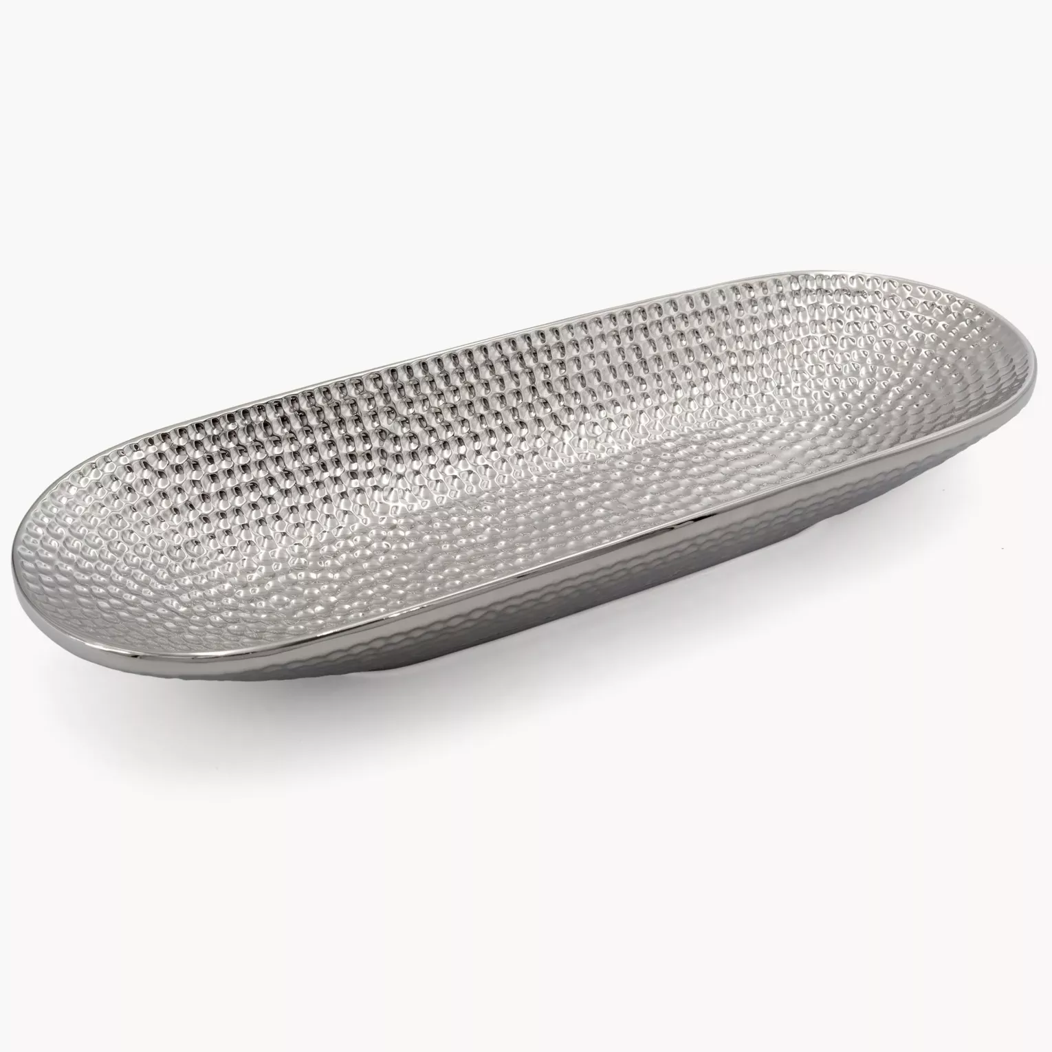 Patera dekoracyjna srebrna z ozdobnym wzorem 41x15x6 cm GREG