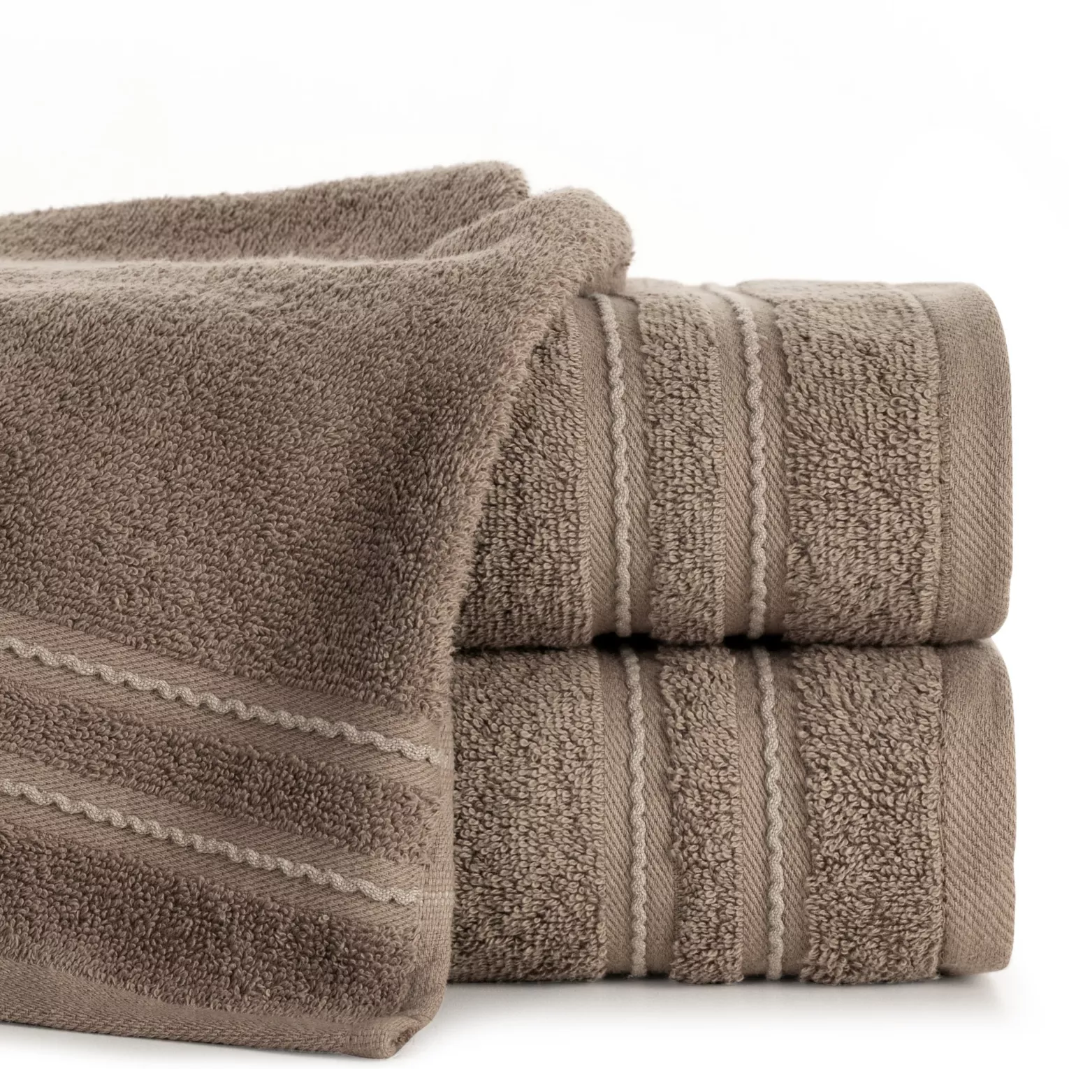 Ręcznik kąpielowy 50x90 cm bawełniany kolor brązowy zdobiony paseczkami 500 g/m2 EMINA