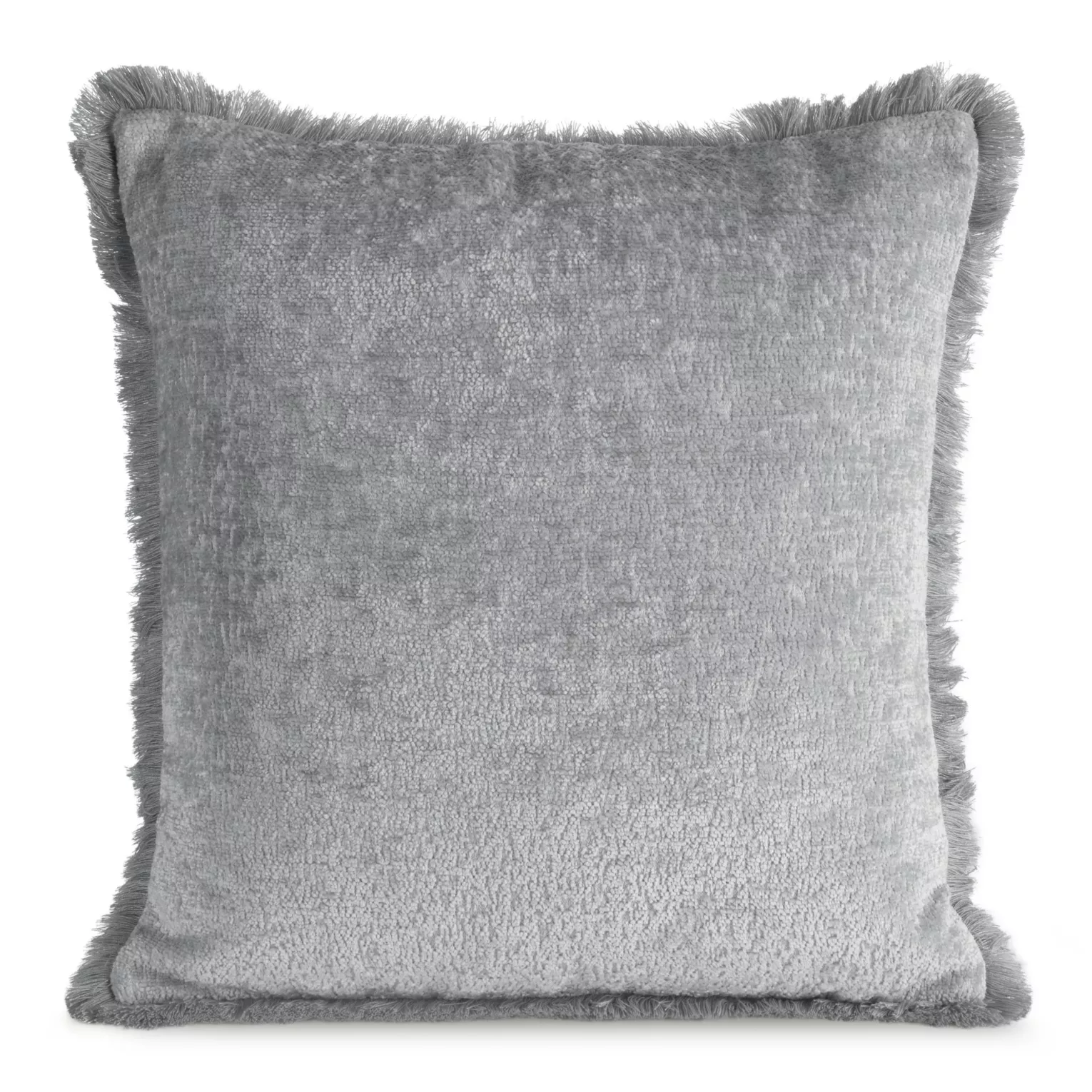 Poszewka na poduszkę 45x45 cm srebrna z szenilowej nici zdobiona subtelnymi frędzlami ADIA
