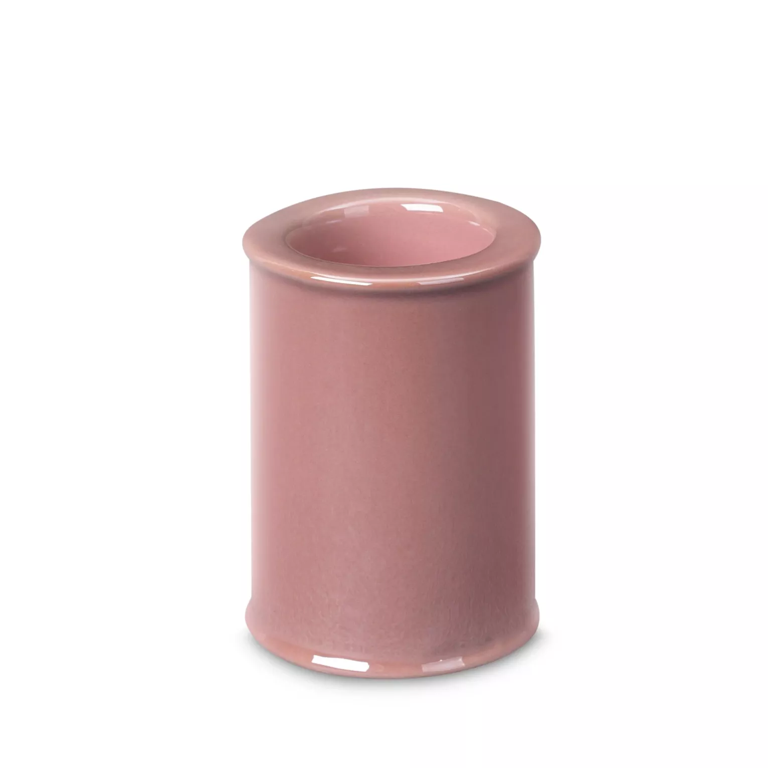 Świecznik ceramiczny różowy w formie walca z perłowym połyskiem średnica 7x10 cm SIMONA