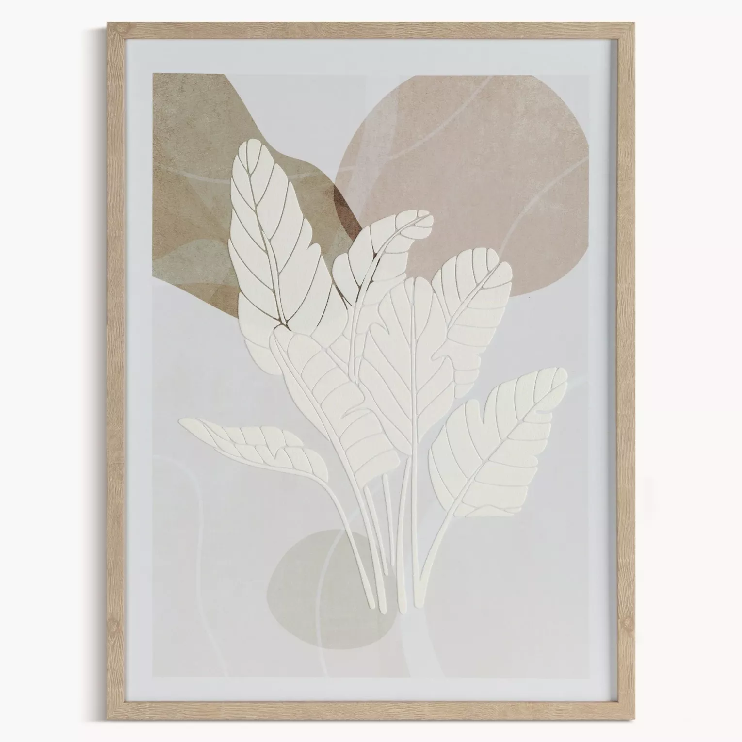 Obraz abstrakcja biało, beżowy malowany na płótnie z wyraźną strukturą w stylu boho oprawiony w ramę 45x60 cm