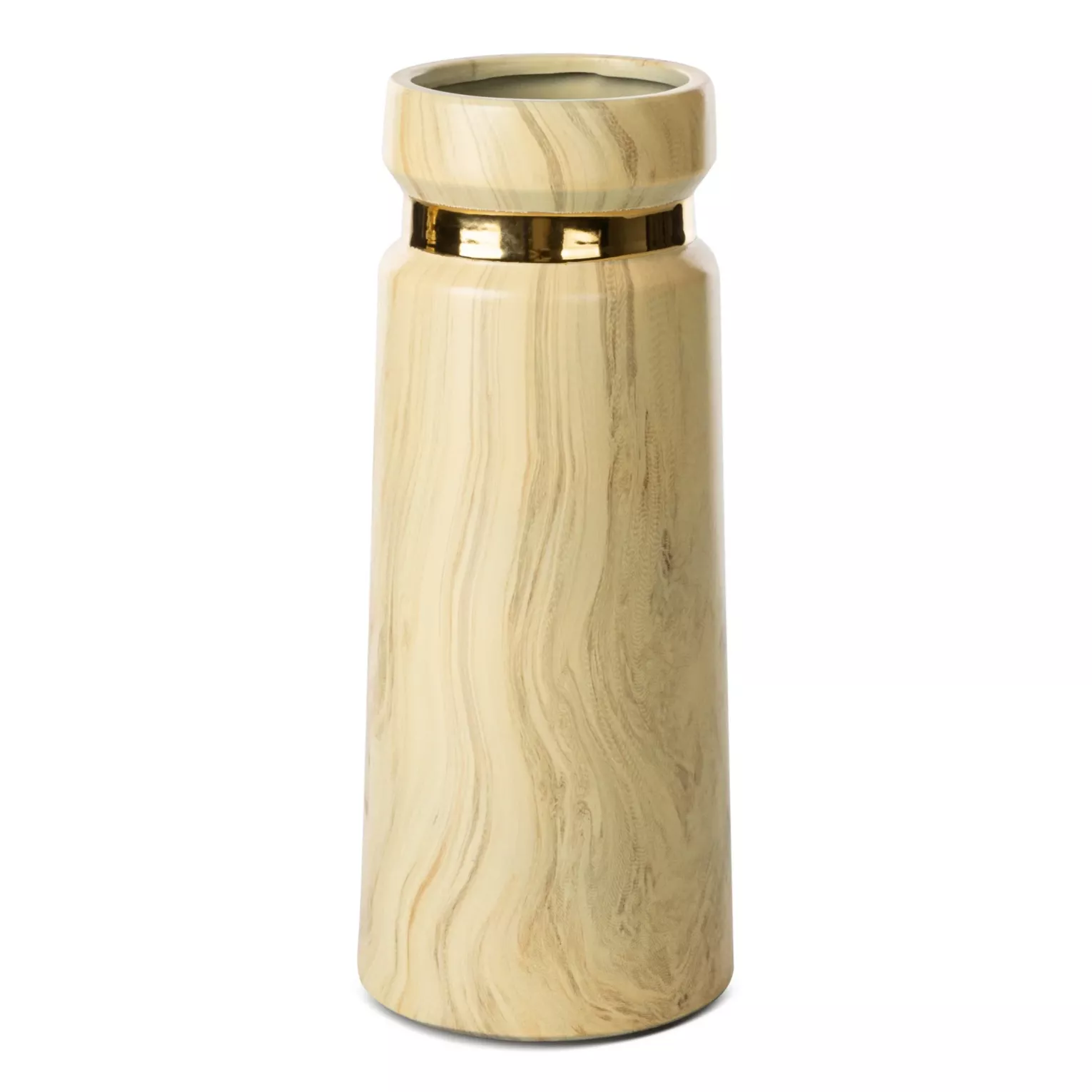 Wazon ceramiczny beżowo-złoty o nowoczesnym kształcie i marmurowej strukturze  średnica 12x30 cm  ALIZA