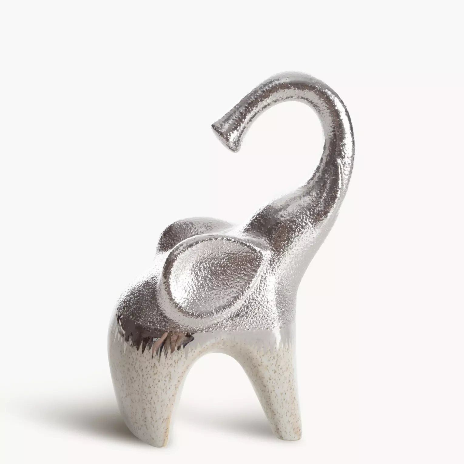Figurka ceramiczna kremowo-srebrna słoń  łączący fakturę granitu z lśniącą powierzchnią 13x8x20 cm MAX 2