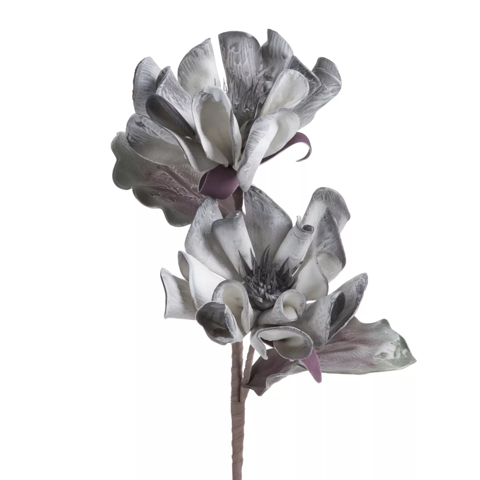 Kwiat sztuczny magnolii srebrny z plastycznej pianki foamiran 72 cm