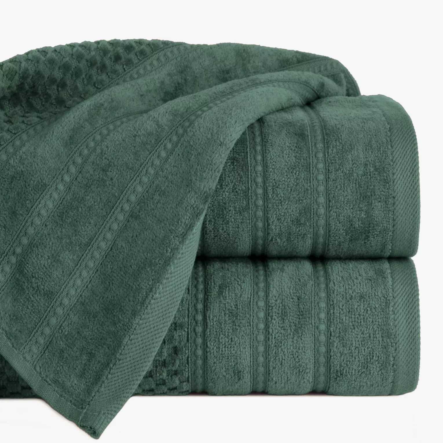Ręcznik do rąk 30x50 cm bawełniany kolor zielony z ozdobną bordiurą w paseczki 500 g/m2 ADORE