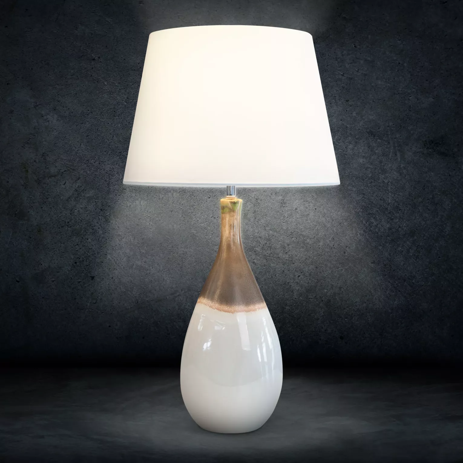 Lampa ceramiczna kremowo-beżowa na podstawie w stylu boho z cieniowaniem średnica 28x73 cm  KATIA
