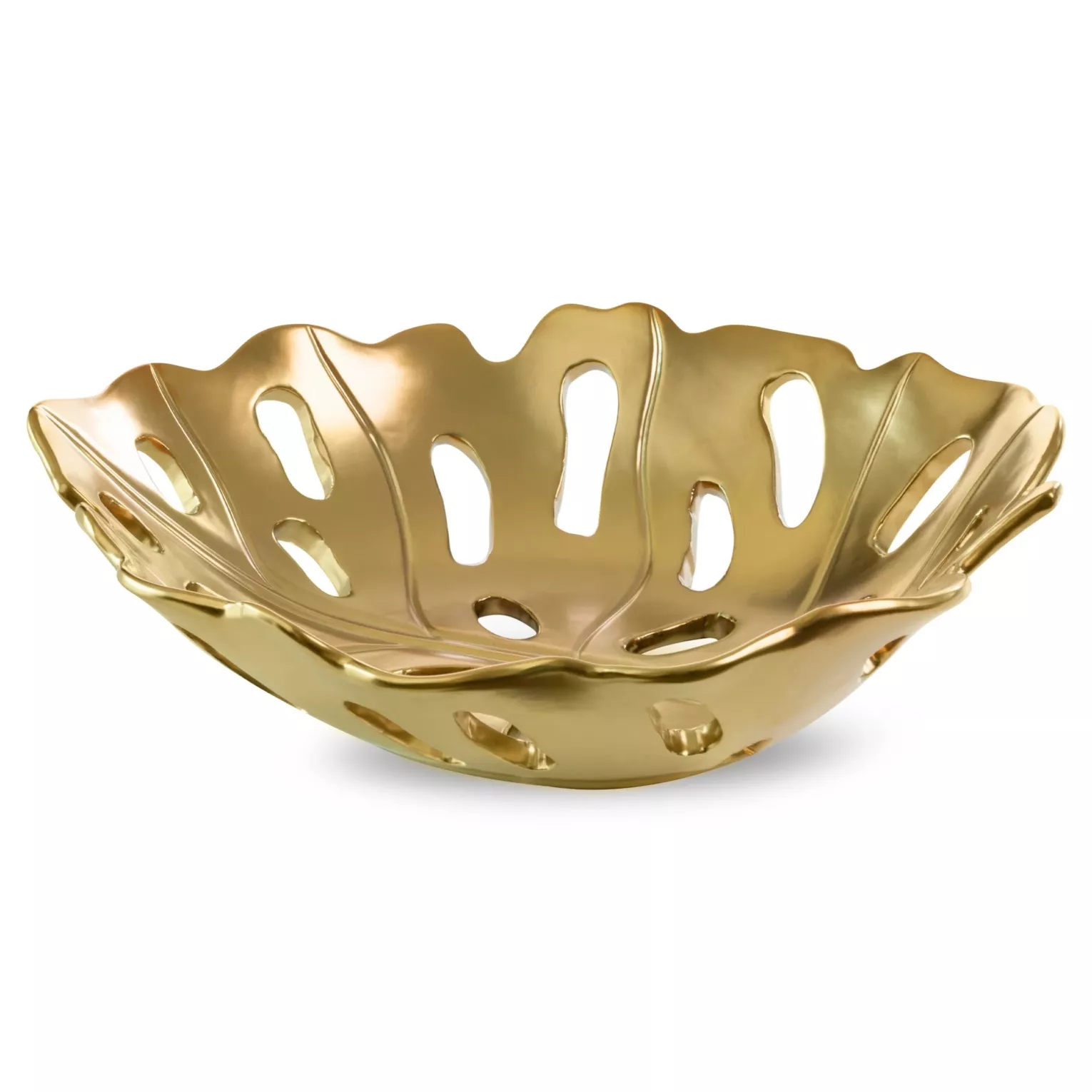 Patera ceramiczna dekoracyjna czarno-złota  w kształcie liścia monstery 37x30x10 cm MIRA