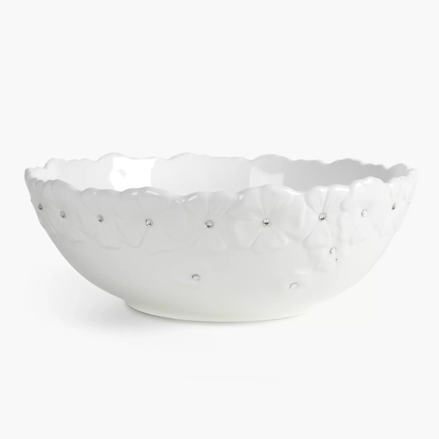 Misa dekoracyjna biała zdobiona w drobne kwiaty z błyszczącym wykończeniem 25x10 cm ELISA