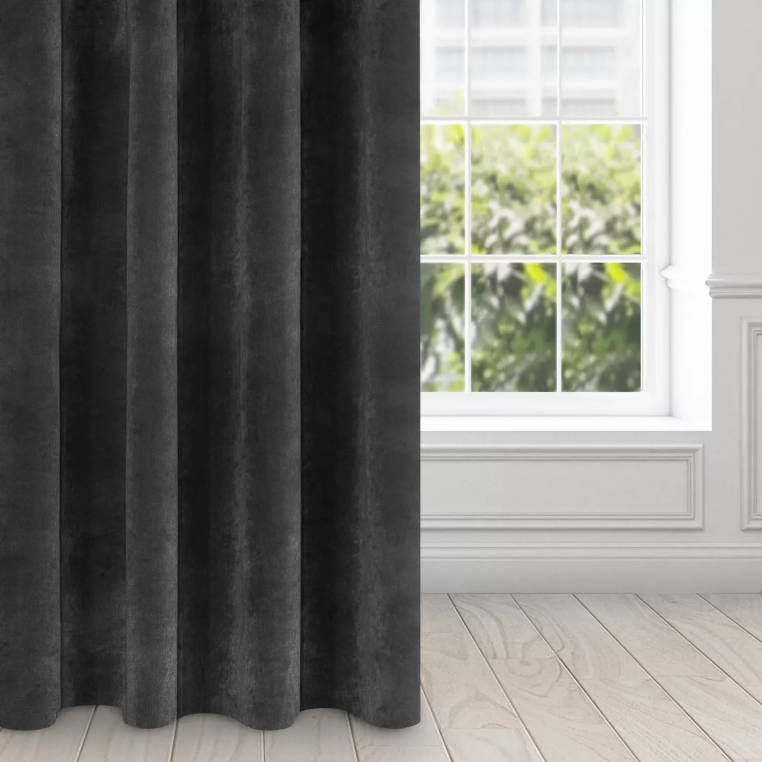 Zasłona czarna z ekskluzywnego matowego aksamitnego welwetu 290 g/m2 140x250 cm 10 szt. przelotek - RIA - Diva Line
