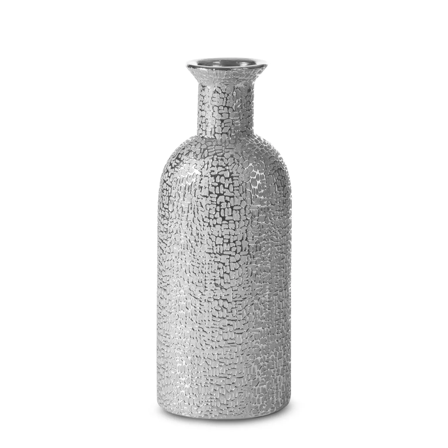 Wazon ceramiczny  srebrny z drobnym błyszczącym wzorem 12x8x30 cm RISO