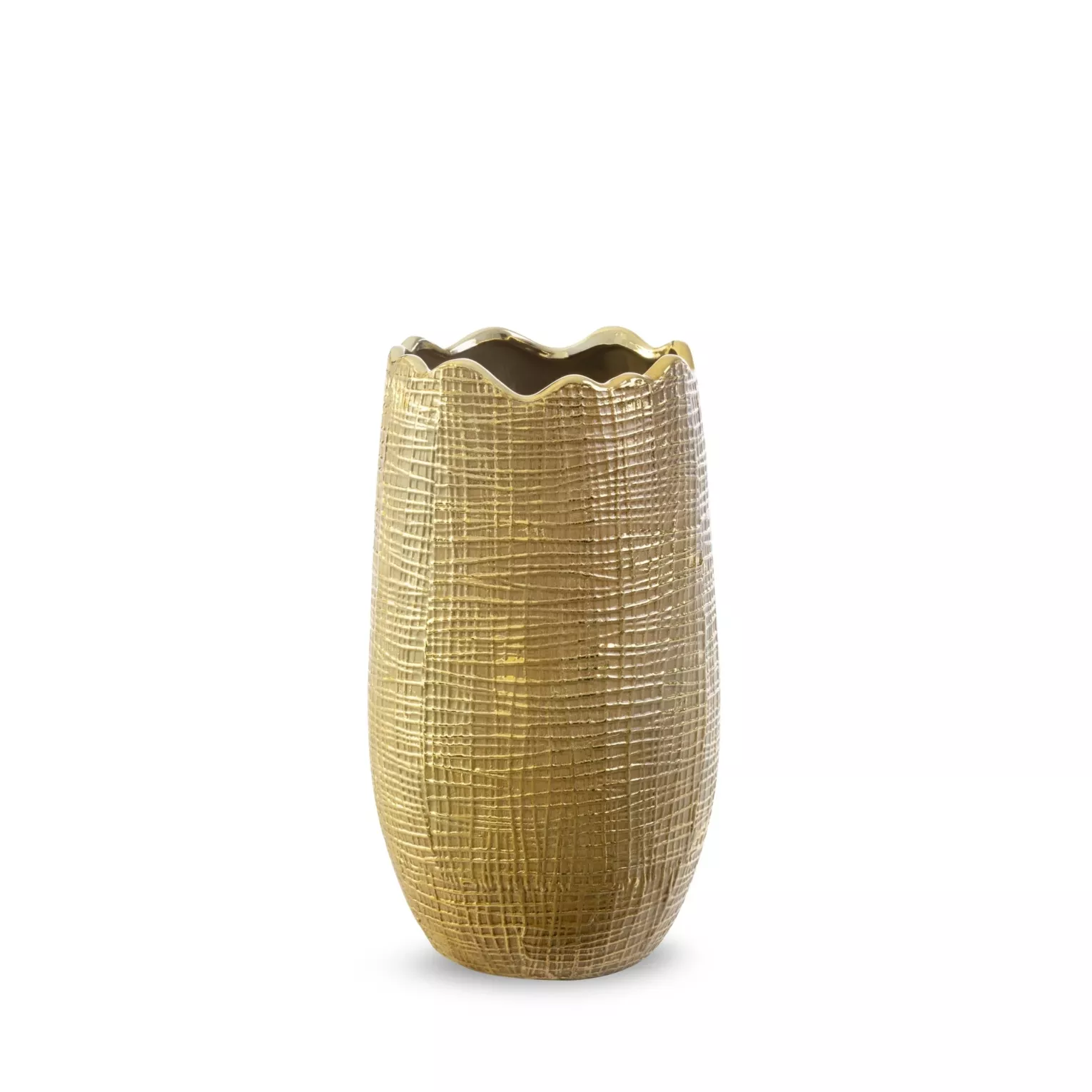 Wazon ceramiczny brązowo-złoty z wytłaczanym wzorem  średnica 18x23 cm SELMA