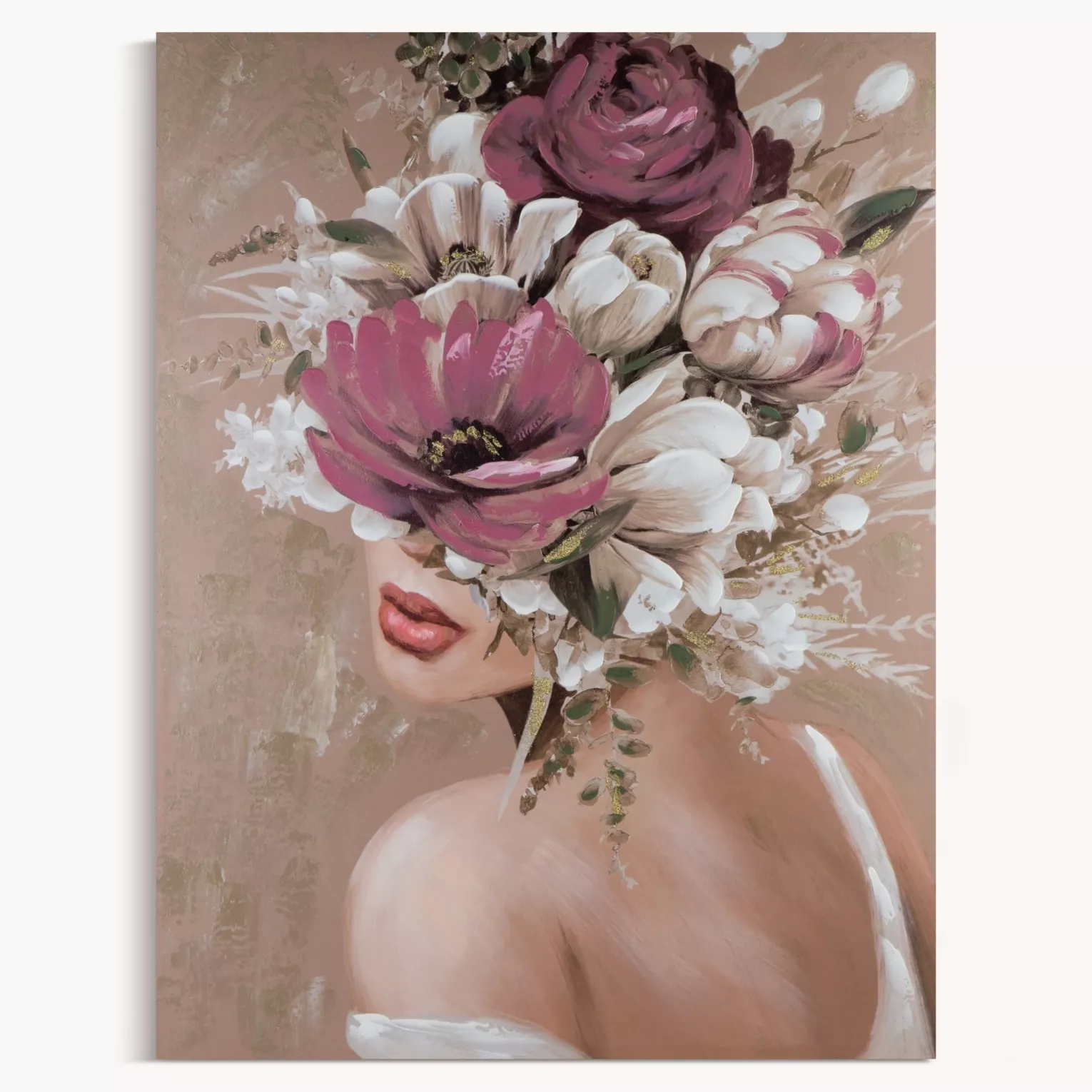 Obraz postaci beżowo, bordowy ręcznie malowany na płótnie 80x100 cm BLOSSOM 2