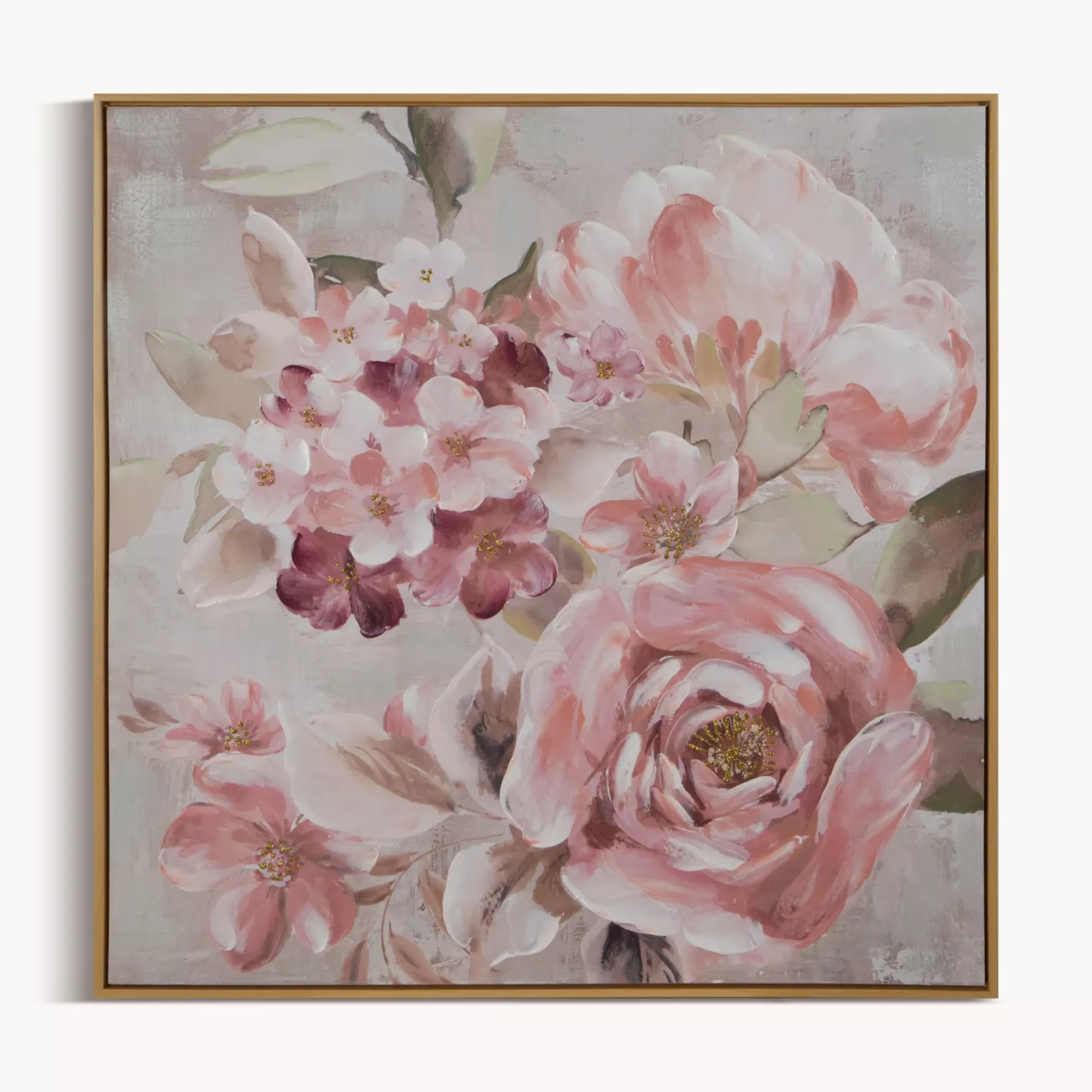 Obraz roślinny ciemnoróżowo, beżowy ręcznie malowany na płótnie 80x80 cm FLORA