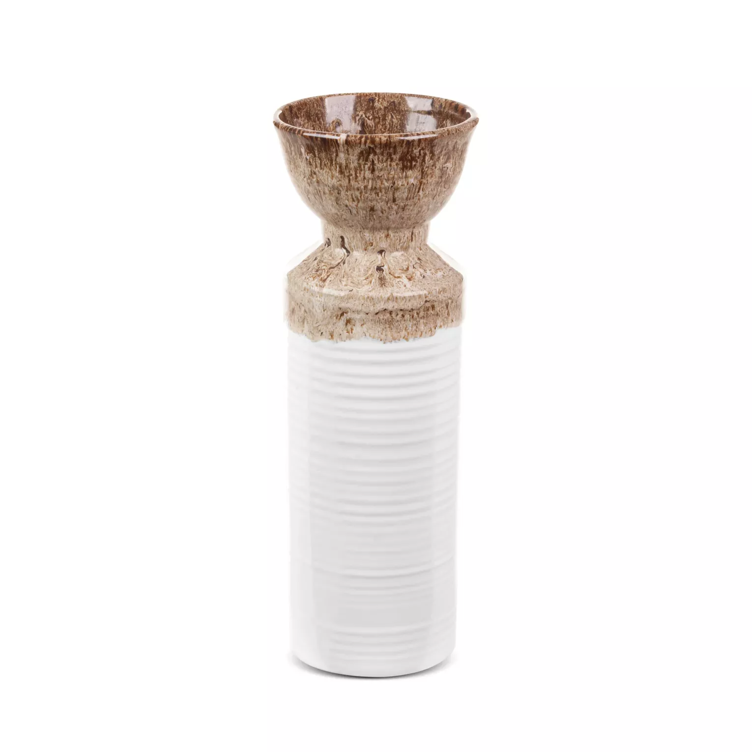 Wazon ceramiczny biało-brązowy  z wytłaczanym wzorem średnica 13x35 cm ERINA