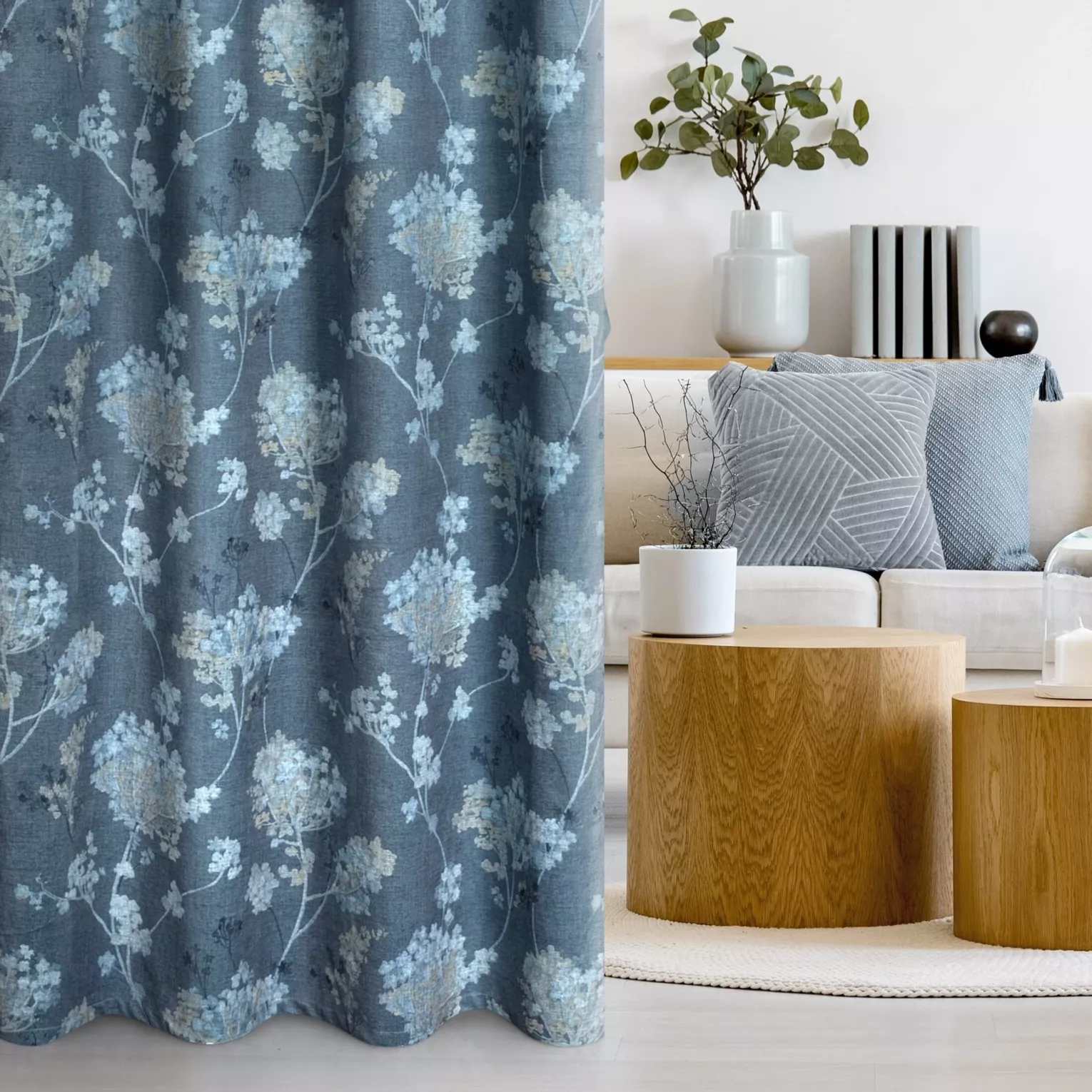 Zasłona welwetowa, ciemnoniebieska w kwiaty 140x250 cm przelotka - ANDY - Design 91