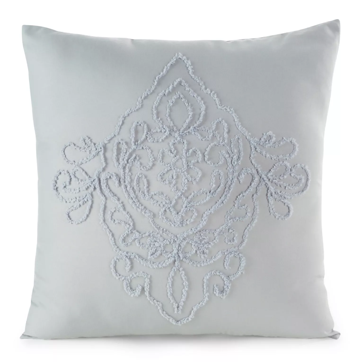 Poszewka na poduszkę 45x45 cm zdobiona ornamentową aplikacją jasnoszara MIRA