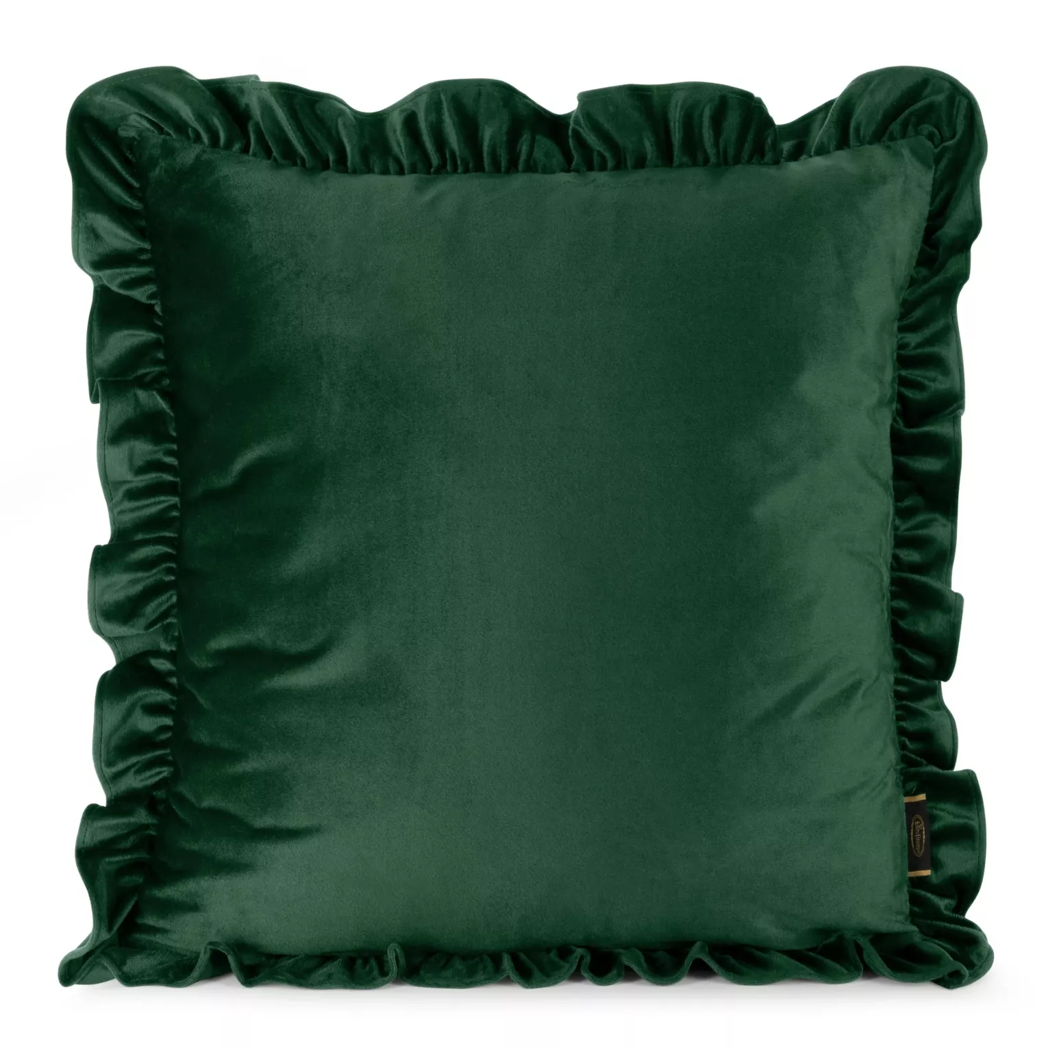 Poszewka na poduszkę 60x60 cm z aksamitnego welwetu ciemnozielona zdobiona na brzegach falbanami BRENDA Eurofirany Premium